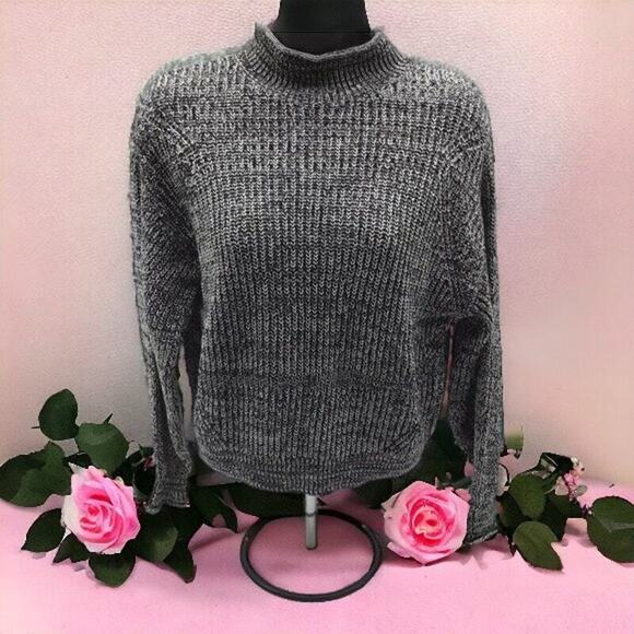 Abound Women’s Black White Mock Neck Cropped Sweater Size Small NWT Cotton - Picture 1 of 14